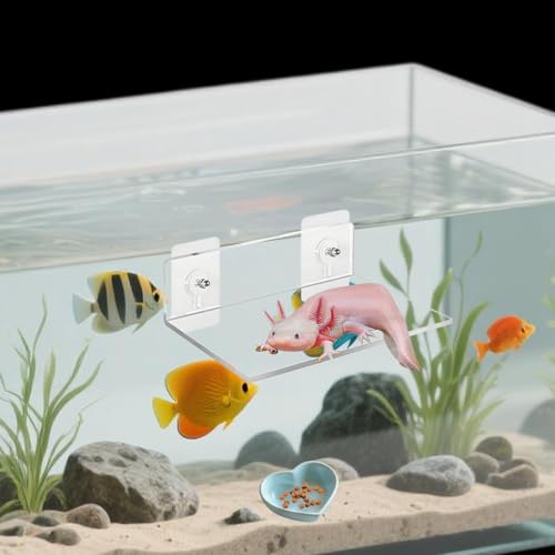 Axolotl Hammock Ledge for Aquarium, Axolotl Feeding Shelf with Feeder Bowl, Ceramic Heart Shape Feeding Dish, Tank Accessories for Bearded Dragons, Geckos, Lizards
