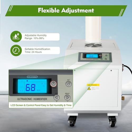 Ultrasonic Industrial Humidifier, 3kg/H Commercial Air Humidifier Sprayer Agricultural Automatic Mist Cooling Whole House Machine, 10L Large Volume for Warehouse Greenhouse Garden Industrial