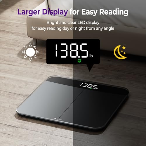 Bathroom Scales Digital Weight, Topnotch Quality 450lb Weight Scale, Most Accurate to 0.05lb, Automatic Weighing Scale for Body Weight, Baby, Pet, Larger LED, Sturdy and Durable Base Machine - color: Black, size: 11.8*11.8in