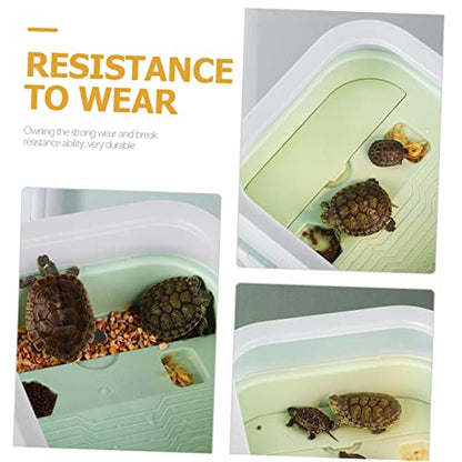 WOONEKY Turtle Feeding Tank Multi-Functional Turtle Habitat Basking Area Drainage System Construction for Home Use Small