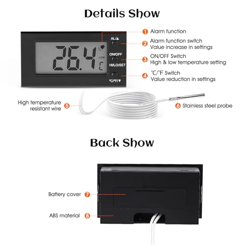 Digital Oven Thermometer -58°F to 572°F/-50°C-300°C, Thermometer with Probe, High Low Temperature Alarm, LCD, Celsius/Fahrenheit LXSZRPH (Black) (1)