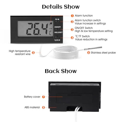 2Pack Digital Oven Thermometer -58°F to 572°F/-50°C-300°C, Thermometer with Probe, High Low Temperature Alarm, LCD, Celsius/Fahrenheit LXSZRPH (Black) (2)