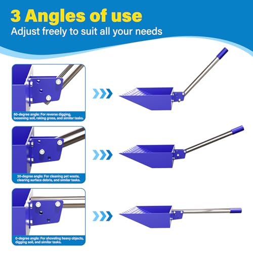 12-Inch 2-in-1 Chicken Poop Scooper & Rake, Chicken Coop Scoop with Adjustable Stainless Steel Handle （24–64"）, 3 Angles & 2 Sifting Holes, Litter Scoop Sand Sifting Shovel Pooper Scooper (Blue) - color: Blue