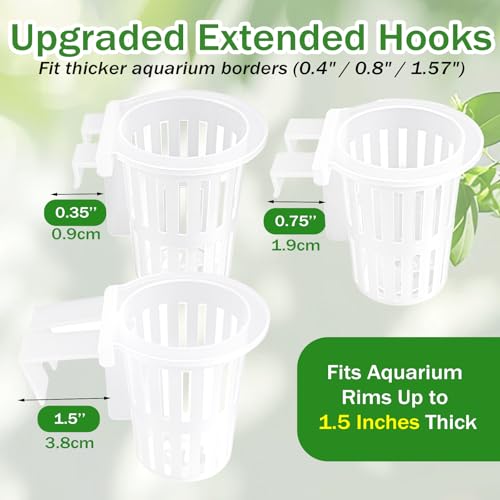 4 Pack Aquarium Plant Holder for Live Plants, Fish Tank Pothos Basket | with 24 Adjustable Hooks (3 Sizes) & 8 Suction Cups, Aquatic Planter for Aquascape Decorations, Emersed Plant Support