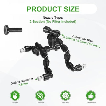 M METERXITY Reptile Mister Nozzles, 0.8mm Pore Copper 1/4" Four-Head Reptile Misting Spray Nozzle with Plug for Terrarium/Vivarium, 360 Degree Adjustable Detachable Nozzles [Black]