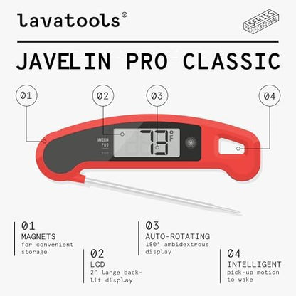 Lavatools Javelin® PRO Classic Ultra-Fast 2-Second Professional Digital Instant Read Meat Thermometer for Grill and Cooking, Auto-Rotating Backlit Display, IP65 Water Resistant – Ink - color: Ink