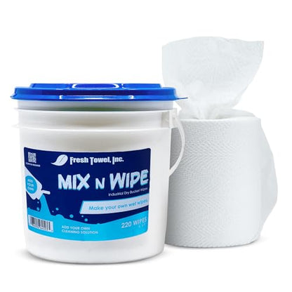 Fresh Towel Mix-N-Wipe Dry Wipes Refill, 220 Sheets, Cleaning Wipes | 6 x 9 inch center-pull format accepts a chosen liquid solution for custom wet applications at home, in garages, cars or gyms. - style: 1-Pack of 220 Wipes with Bucket