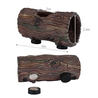 Magnetic Reptile Hide Cave Resin Hollow Tree Trunk Hideout, Gecko Hide with Strong Magnetic Climbing Toy Reptile Tank Accessories for Crested Gecko,Lizard, Terrarium Decor