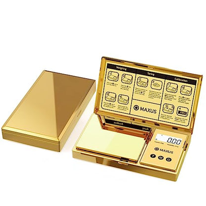 Digital Gram Scale 200g x 0.01g, Gold Pocket Scale for Jewelry, Food | Gold Plated Cover and Platform, Measures Grams and Ounces, Compact Scale for Grains, Gems, Coins and Small Items - color: Gold
