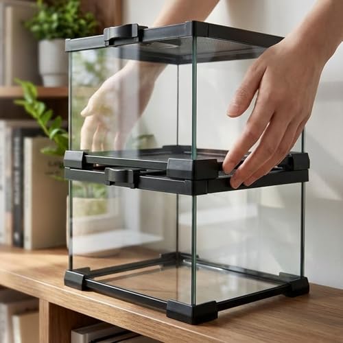 Small Glass Reptile Enclosure: 8x8x6 Full View Tarantula Enclosure | Lockable Sliding Screen Top Glass Terrarium - Insects Breeding Box Small Amphibians Cage for Leopard Gecko Hermit Crab - color: Glass, size: 8x8x6