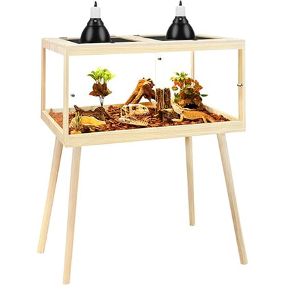 Bearded Dragon Tank with Leg Stand 62 Gallons, Wooden Lizard Tank,Reptile Tank with Metal Mesh Roof Door, Acrylic Panel Snake Tank with Lock Design (Oak, 40"x20"x20") - color: Oak, size: 40"x20"x20"