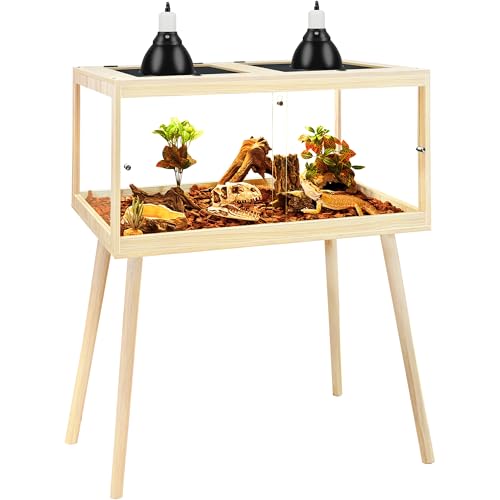 Bearded Dragon Tank with Leg Stand 62 Gallons, Wooden Lizard Tank,Reptile Tank with Metal Mesh Roof Door, Acrylic Panel Snake Tank with Lock Design (Oak, 40"x20"x20") - color: Oak, size: 40"x20"x20"
