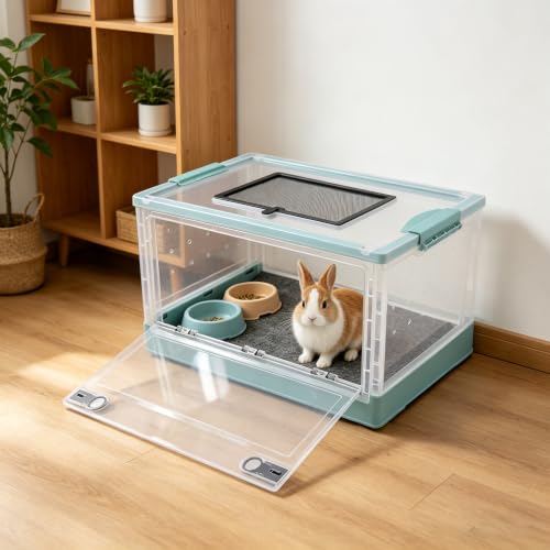 Terrarium for Reptiles Foldable, Portable Reptile Enclosure with Ventilation Mesh & Clear Panel, Small Animal Habitat Tank for Bearded Dragon Snake Gecko Lizard - color: Light Blue+Clear, Clear+Black