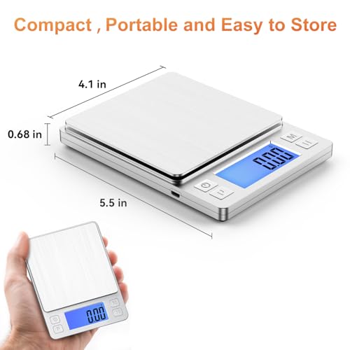 BOMATA 0.01g Small Digital Gram Scale, Upgraded 1kg Jewelry Scale | USB Rechargeable, Larger Display, Hold Function, High Precision, Grams and Ounces for Herb, Coin,Powder,Yeast, Kitchen Sliver - size: 0.01g/1kg Silver