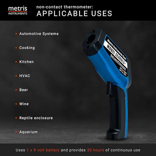 Digital Infrared Thermometer Gun for HVAC, Industrial, Automotive, MRO; -58 to 1382 F (-50 to 750 C) 24:1 D:S Ratio (at Approximately 24 Inches - Test 1 Inch Area), Model EC400L3+