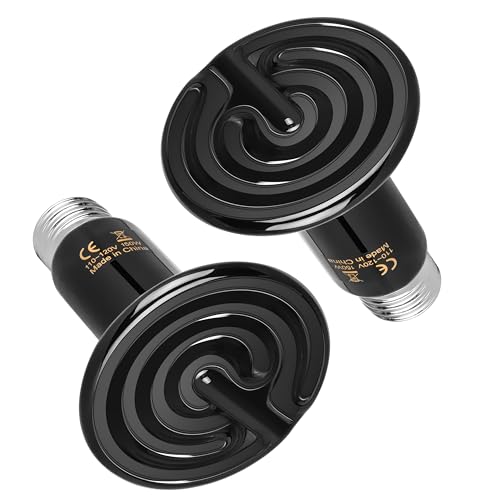 HealSmart 150W Reptile Heat Lamp Ceramic Heat Emitter, No Light Emitting Heat Bulbs, Suitable for Snake/Lizard/Spider, Plant Growth and Incubating Chicken, 2-Pack - size: 150 Watts, style: D-75mm (2.95")