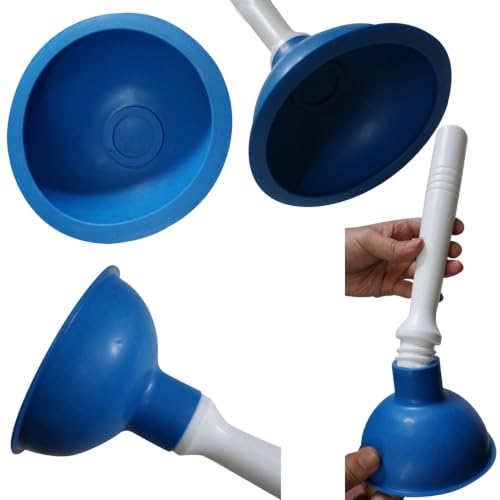 Drain Plunger, Mini Sink Unclogger, Small 4-Inch Clog Remover | Rubber Cup Hand Plumber Helper, Force Tiny Compact Tool with 9" Short Handle for Kitchen Bathroom, Toilet, Shower, Bath Tub - color: Blue