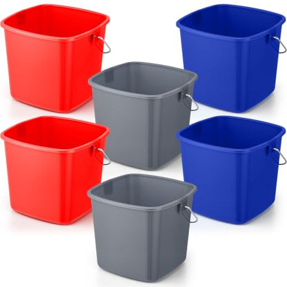 Zhehao 6 Pcs 3 Quart Bucket for Cleaning Small Sanitizer Bucket for Restaurant Square Plastic Pail with Handles for Home, Offices, Commercial Use, Food Service (Red,Dark Blue,Gray) - color: Red,dark Blue,gray
