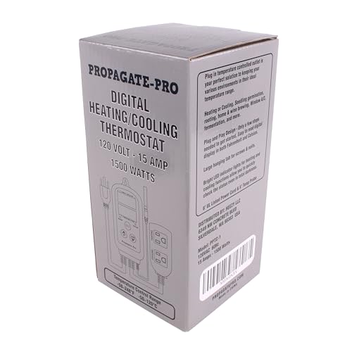 15 Amp Plug in Digital Temperature Controller Outlet by Propagate Pro | Heating/Cooling Thermostat 110V 15A 1500W Programmable Temp Controlled Heater Cooler Reptile Box Fan 120V (PPTC1)