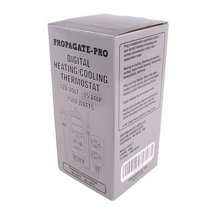 15 Amp Plug in Digital Temperature Controller Outlet by Propagate Pro | Heating/Cooling Thermostat 110V 15A 1500W Programmable Temp Controlled Heater Cooler Reptile Box Fan 120V (PPTC1)