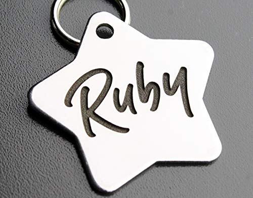 DEEP Engraved Premium Dog & Cat ID Tag – Personalized, Stainless Steel, Long-Lasting Durability - Star 1-1/4"x1-1/4 (1-Side Engraving) - style: STAR 1-1/4"x1-1/4" (1-Side Engraving)