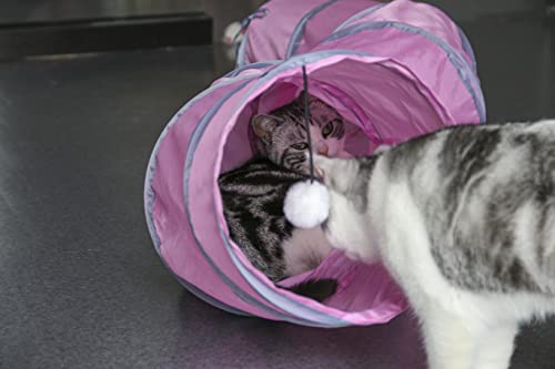 PetLike S Way Cat Tunnel Collapsible Pop-up Pet Tube Hideaway Play Toy with Ball (S-Way, Pink) - color: Pink, size: S-Way