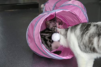 PetLike S Way Cat Tunnel Collapsible Pop-up Pet Tube Hideaway Play Toy with Ball (S-Way, Pink) - color: Pink, size: S-Way