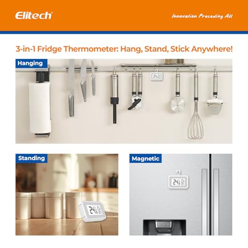 Elitech Fridge Thermometer Digital Freeze Refrigerator Thermometer Waterproof Large LCD Display Max/Min Record Function TM-2T - size: Thermometer