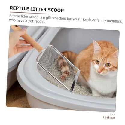 Wood Handle Stainless Steel Litter Scoop Reptile Litter Shovel with 2x2mm Mesh Sifter for Cat and Small Pet Waste Cleaning Sturdy Household for Terrarium and Hamster Bedding