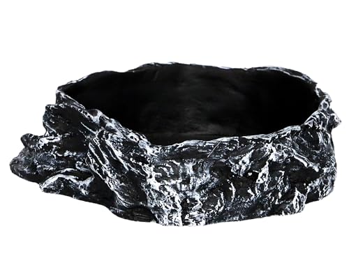 MODERNJOE'S Reptile Rock Food/Water Bowl, Water/Food Dish for Amphibians(5.4 x 5.1 x 1.4 inches) - color: Black-White