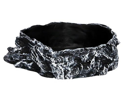 MODERNJOE'S Reptile Rock Food/Water Bowl, Water/Food Dish for Amphibians(5.4 x 5.1 x 1.4 inches) - color: Black-White