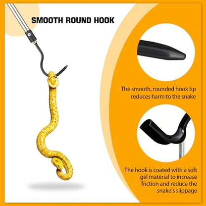2pcs Snake Hook Set, Heavy Duty Snake Catcher Stainless Steel Snake Handling Tool for Moving Ball Rattlesnakes Python Copperhead with Long Handle (65inch&26inch) - size: 65inch&26inch
