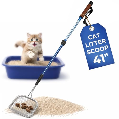 Sand Dipper Metal Cat Litter Scoop – Long Handle Cat Poop Scooper for Litter Box (41”), Heavy-Duty Stainless Steel Kitty Litter Scoop (Mid-Adjustable) - size: 4 - Mid-Adjustable