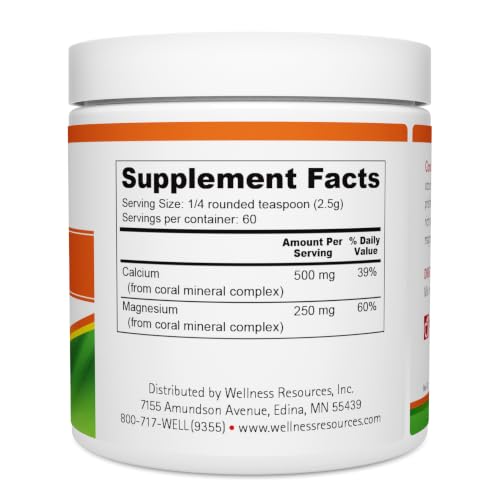 Coral Calcium Powder, Marine Grade, Natural 2:1 Calcium to Magnesium Ratio (500mg, 60 Servings)