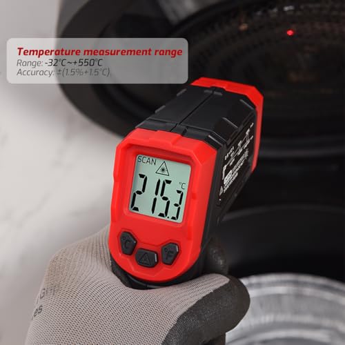 MUFASHA Infrared Thermometer Temperature Gun Laser High Temp Thermometer with LCD Display Non-Contact Industrial Pyrometer 12:1 Distance Ratio -25.6℉ to 1022℉ for Cooking Pizza Oven Griddle - color: red