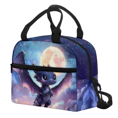Black Dragon Kids Insulated Lunch Box 8-10 Lunch Bag Back to School Lunch Boxes Moon Camping Lunchbag Outdoor Galaxy Picnic Lunch Containers Student Outer Space Lunch Tote Bag - color: Black Dragon
