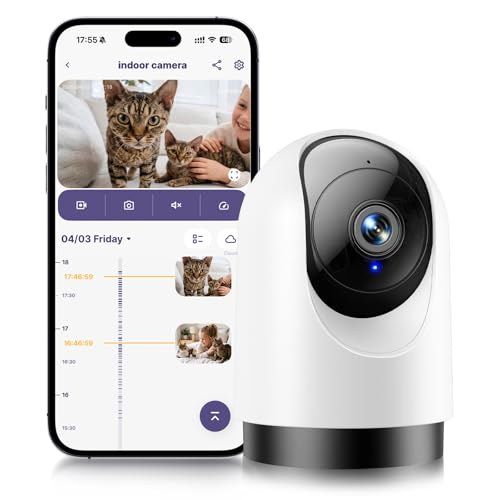 YOTON Indoor Security Camera, 2K 360° Wi-Fi Baby Monitor & Pet Camera w/Motion Tracking, 2-Way Audio, Night Vision, SD/Cloud, Compatible with Alexa & Google Home, 2.4/5GHz - size: 1-pack