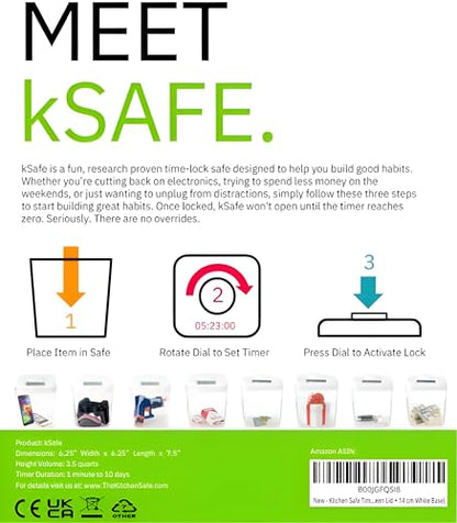 ﻿﻿﻿K-Safe Time Locking Container (Medium), Timed Lock Box for Cell Phones, Snacks, and Other Unwanted Temptations (White Lid + White Base, with Access Port)