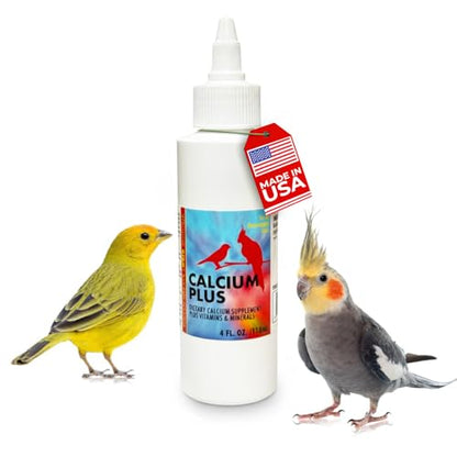 Calcium Plus Liquid for Birds – Calcium Supplement with Vitamins and Minerals for Strong Eggshells, Healthy Bones - Support Growth, Breeding, and Wellness for All Birds 4 Fl Oz | Calcium Supplement - Supports Healthy Growth, Bone Strength, Breeding, Brain
