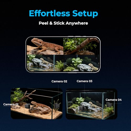2K HD Reptile Tank WiFi Camera, 140° Wide-Angle Night Vision for Bearded Dragon, Gecko, Chameleon & Exotic Lizards, Anti-Glare Glass Mount, Two-Way Audio, AI Motion Alerts, 24/7 Recording