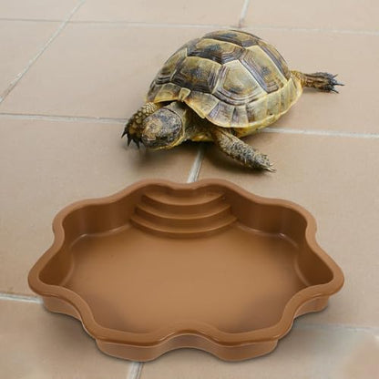GLEAVI Reptile Bathing Pool Aquatic Water Dish Large Capacity Terrarium Water Bowl for Soaking and Feeding Brownish Yellow with Textured Surface Suitable for Turtles Lizards
