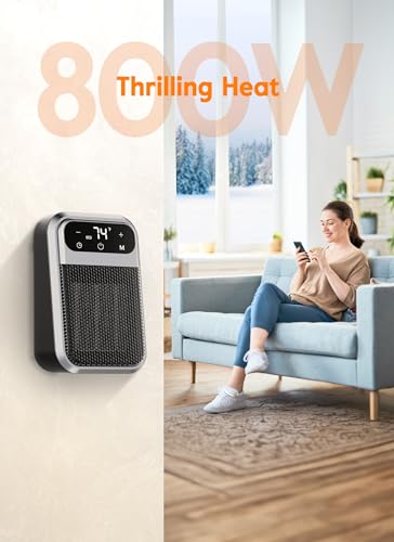 Givebest Cyber 800W Plug in Heater with ECO Mode Save Energy - Portable Outlet Space Heater, Small Electric Wall Heaters for Indoor Use with Adjustable Thermostat and 12H Timer for Bathroom Home