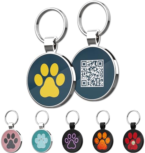 MYLUCKYTAG QR Code Pet ID | Personalized Dog & Cat Collar Tag | Online Profile with Instant Scanned Location Alert Email - style: Yellow Paw