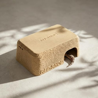 Rock Textured Reptile Hideout Shelter for Easy Shedding, PLA Material, Smooth Interior, Ventilated Hide for Gecko, Snake, Rock Sand Yellow - color: Rock Sand Yellow