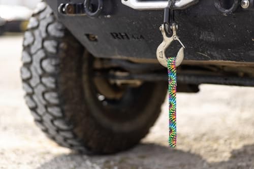 Country Brook Design - 1 Inch Winch Hook Pull Strap with Reflective Polyester - Tie Dye Stripes - color: Tie Dye Stripes