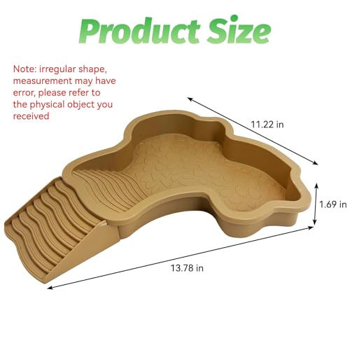 PINVNBY Large Reptile Bathing Pool Tortoise Water Dish with Removable Ramp and Leaf Reptile Food Dish & Water Bowl Tortoise Habitat Accessories for Turtle Lizard Gecko Snake (Yellow)