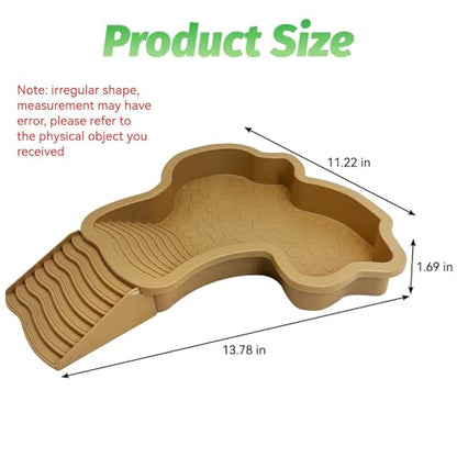 PINVNBY Large Reptile Bathing Pool Tortoise Water Dish with Removable Ramp and Leaf Reptile Food Dish & Water Bowl Tortoise Habitat Accessories for Turtle Lizard Gecko Snake (Yellow)
