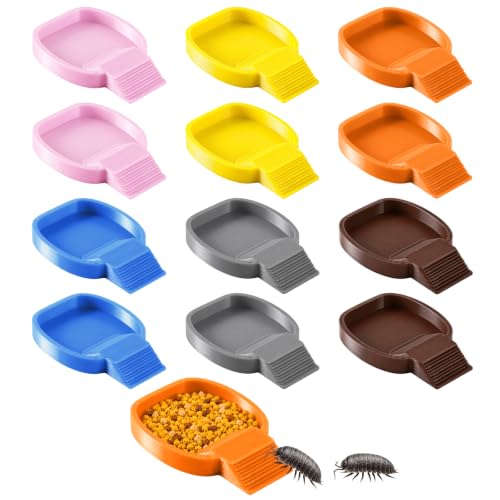 12 Pack Tiny Feeding Dish for Invertebrates, 6 Color Square Feeder Bowls for Dubia Roaches, Springtails, Isopods - size: Square