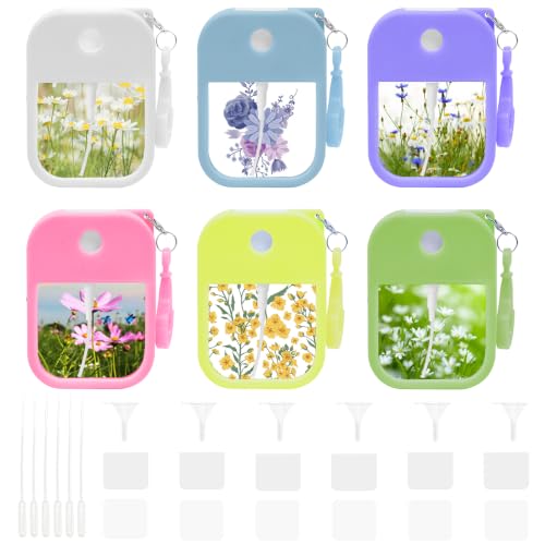 6 Pack Sublimation Perfume Spray Bottle 38ml Mixed Colors - Mini Portable Travel Mist Sprayer with Funnel & 6 PCS Custom Design Sheets - Refillable Gift Set for Travelers, DIY Personalization - color: 6 Pcs with Blank Sublimation card