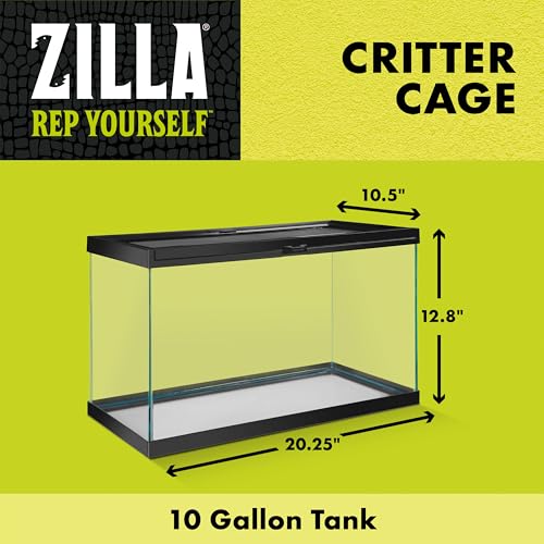 Zilla Critter Cage 10 Gallon Reptile Terrarium & Small Animal Habitat, Glass Enclosure with Sliding Locking Screen Top, Escape-Resistant Mesh, Cord Access Ports, 20.5"x11"x 12.8" - size: 10 Gallons